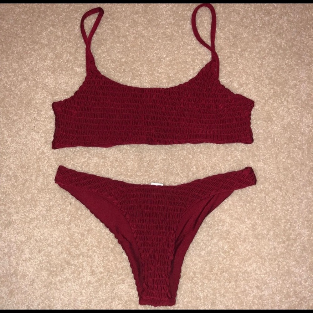 Zaful maroon smocked bikini size medium